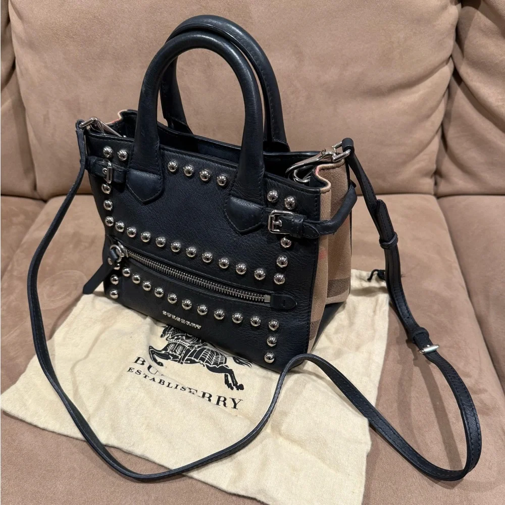 Burberry Baby Banner Studded Leather and House Check Tote Crossbody - Picture 1 of 10